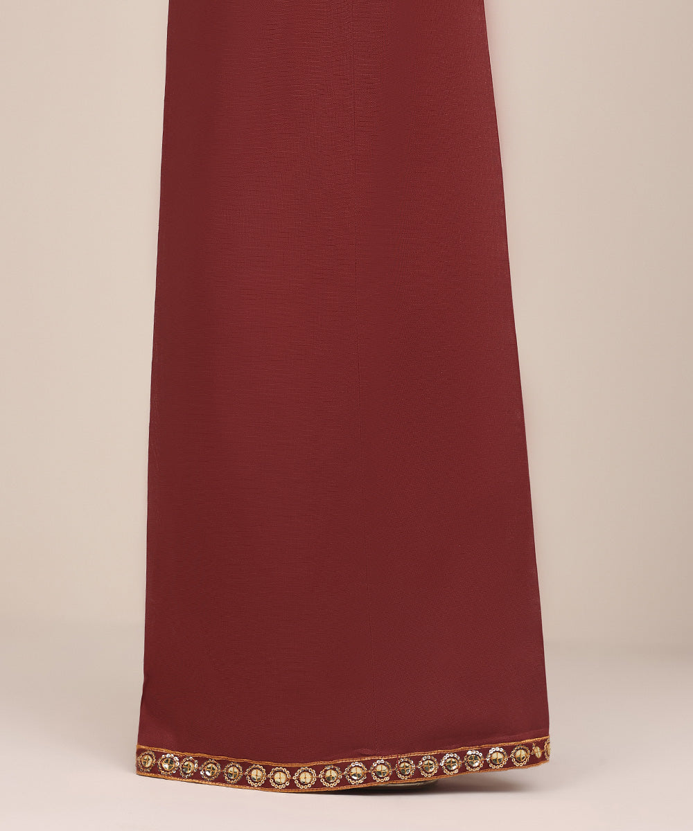 Women's Pret Khaddar Red Embroidered Flared Pants