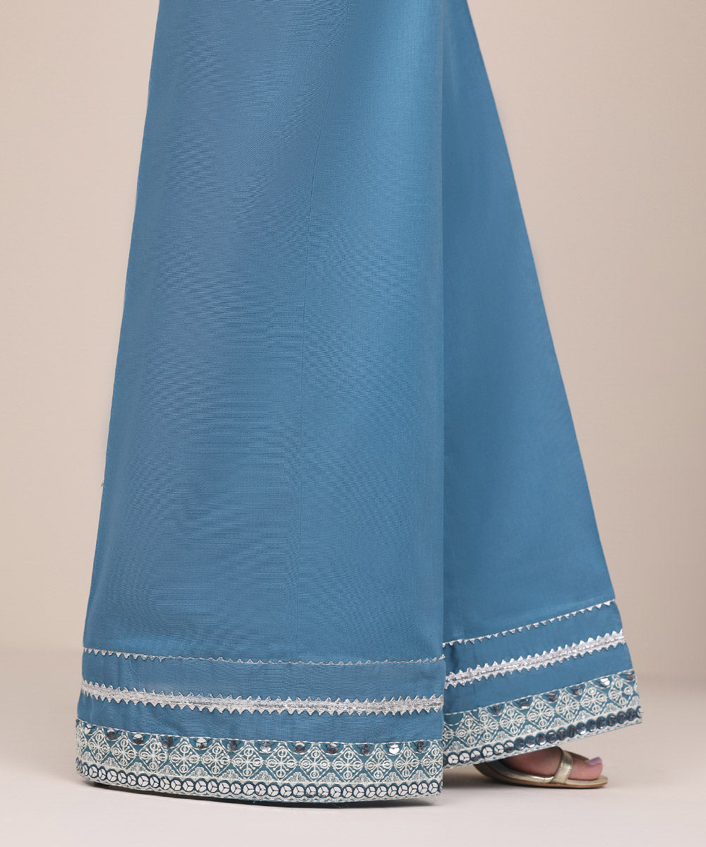 Women's Pret Khaddar Blue Embroidered Flared Pants