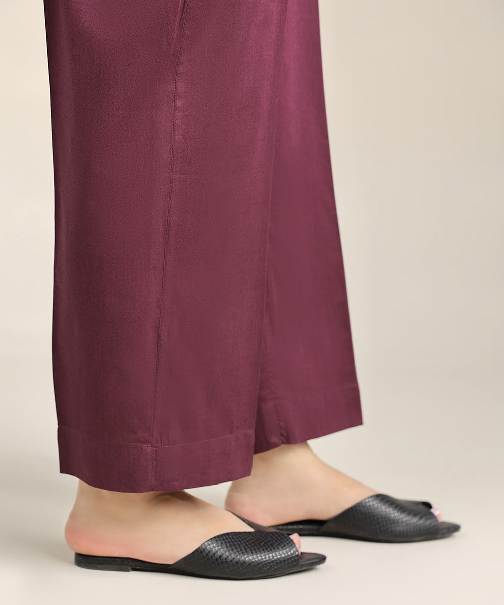 Women's Pret Cotton Viscose Purple Solid Straight Pants