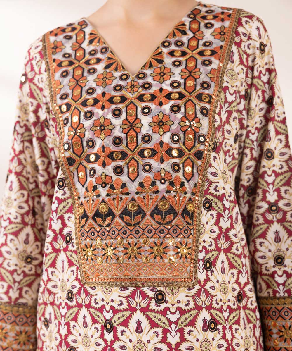 Women's Pret Cotton Viscose Multi Embroidered A-Line Shirt