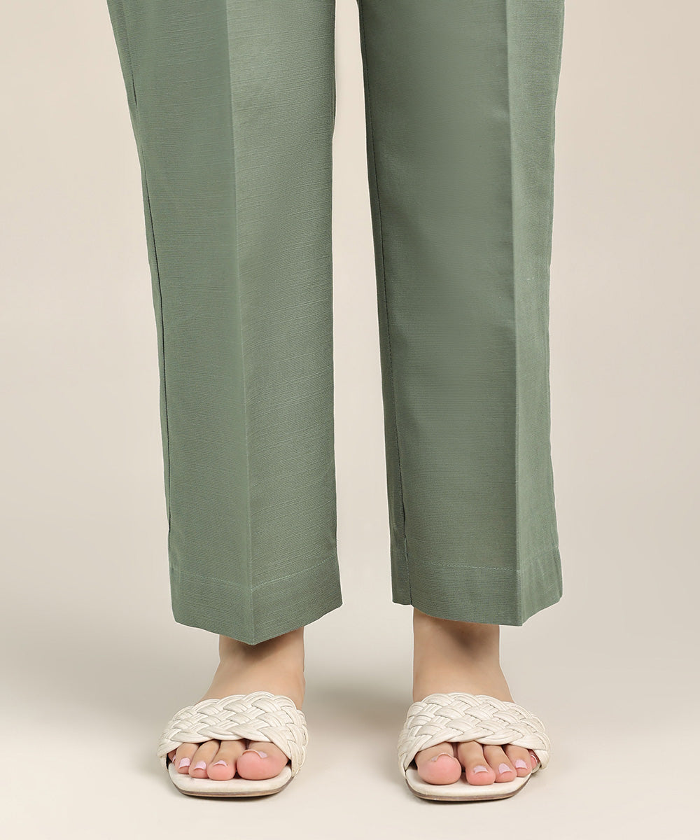 Women's Pret Khaddar Green Solid Straight Pants