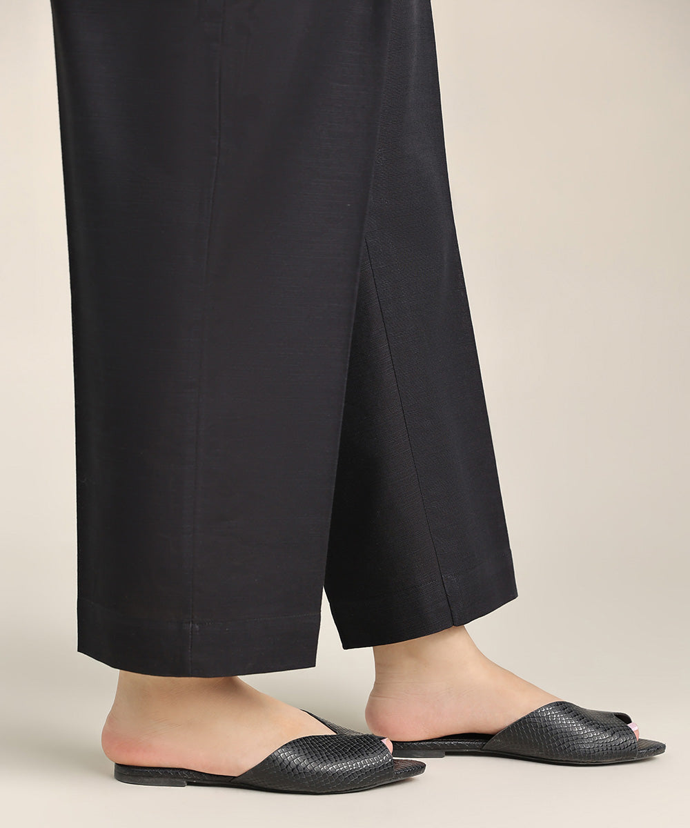 Women's Pret Khaddar Black Solid Straight Pants