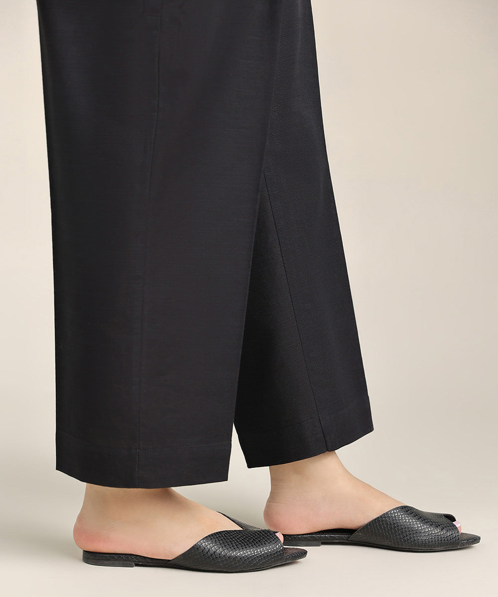 Women's Pret Khaddar Black Solid Straight Pants