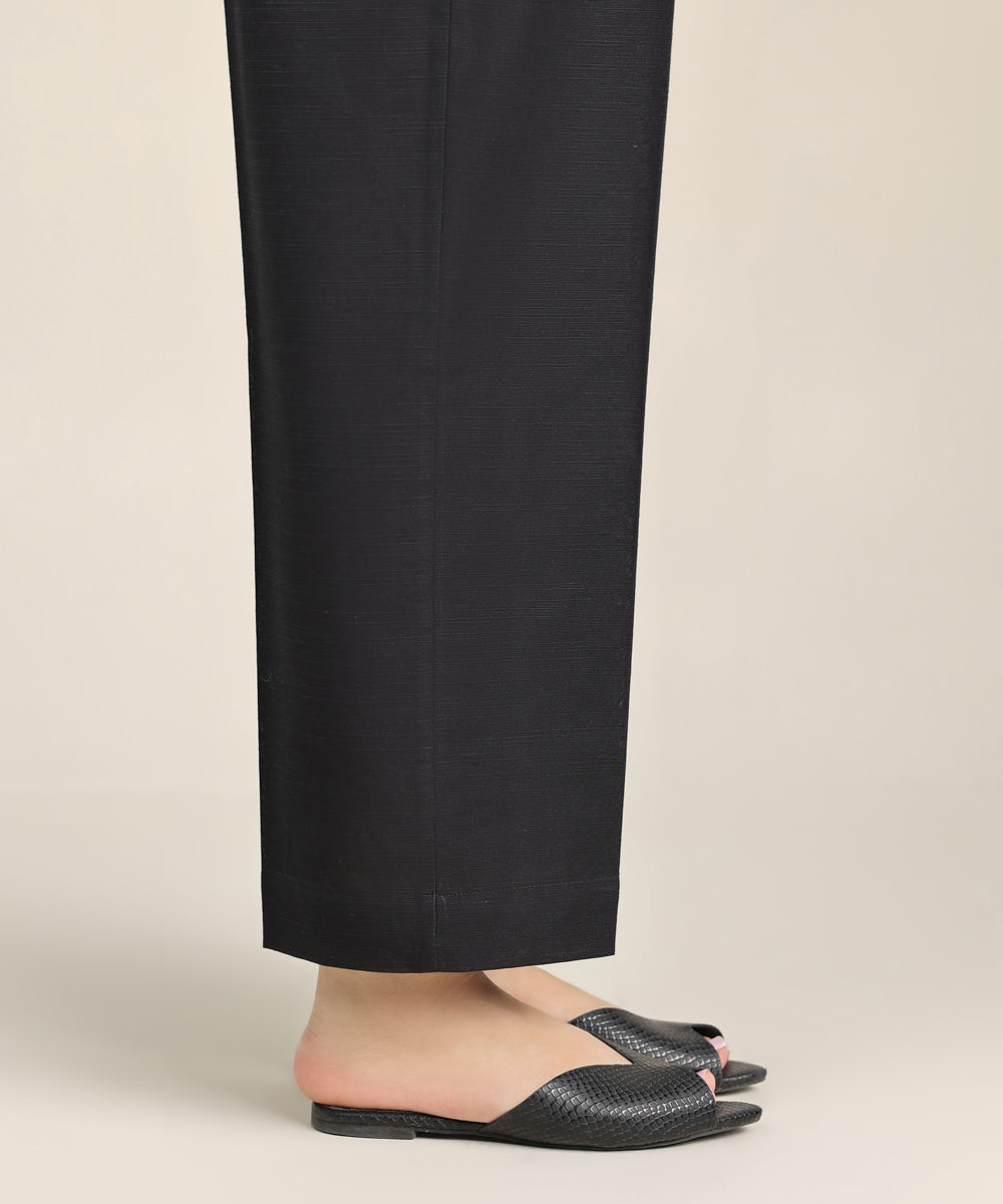 Women's Pret Khaddar Black Solid Straight Pants