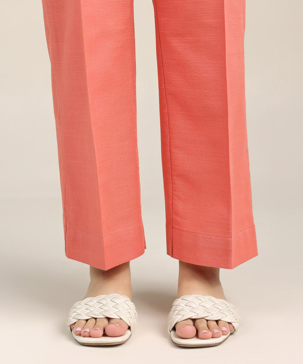 Women's Pret Khaddar Pink Solid Straight Pants