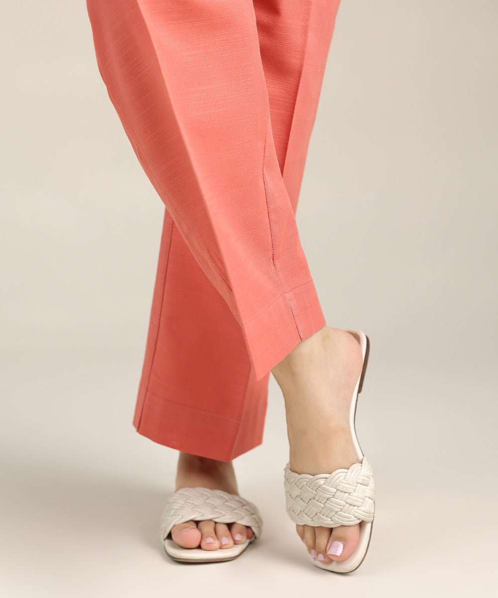 Women's Pret Khaddar Pink Solid Straight Pants