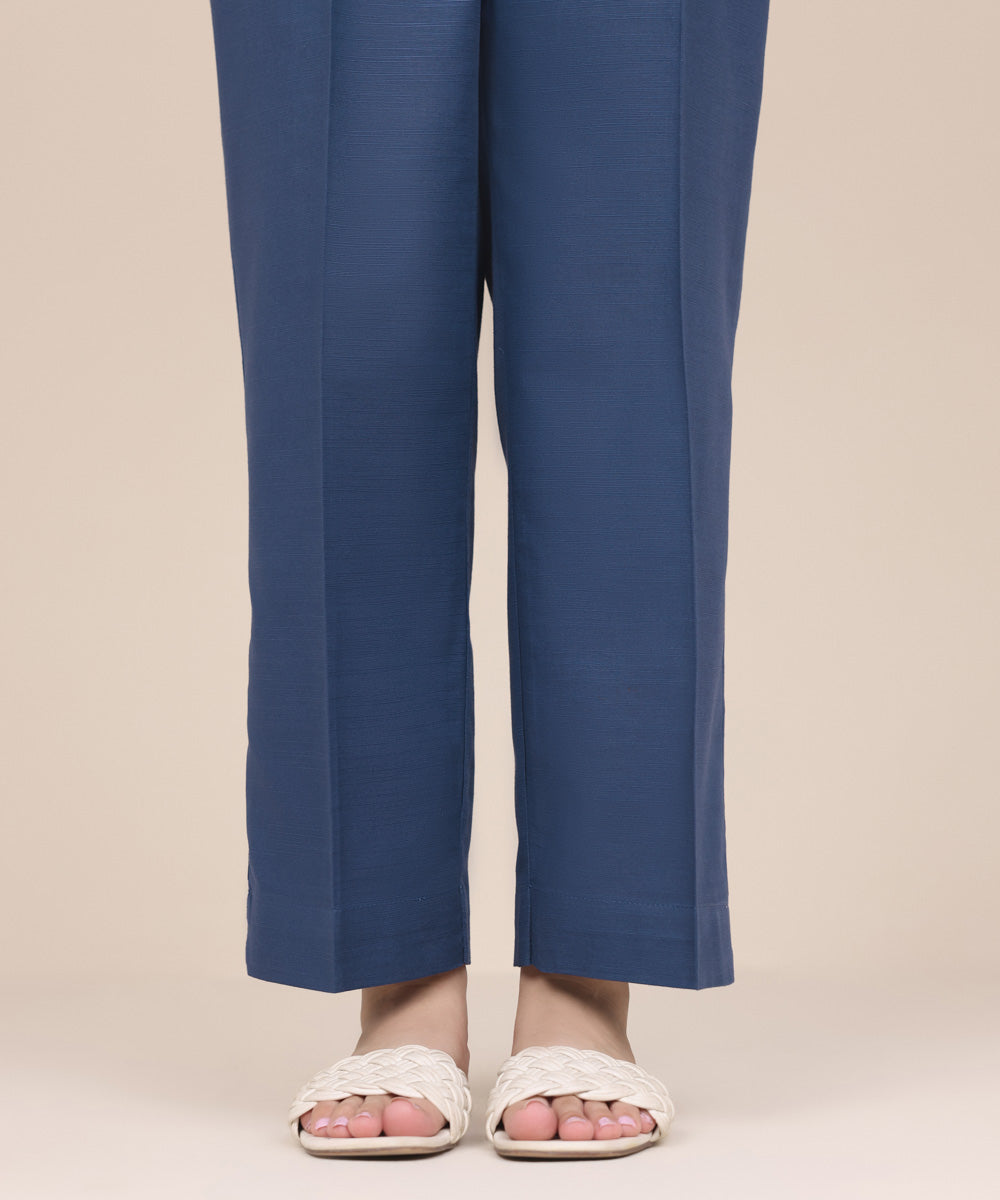 Women's Pret Khaddar Blue Solid Straight Pants