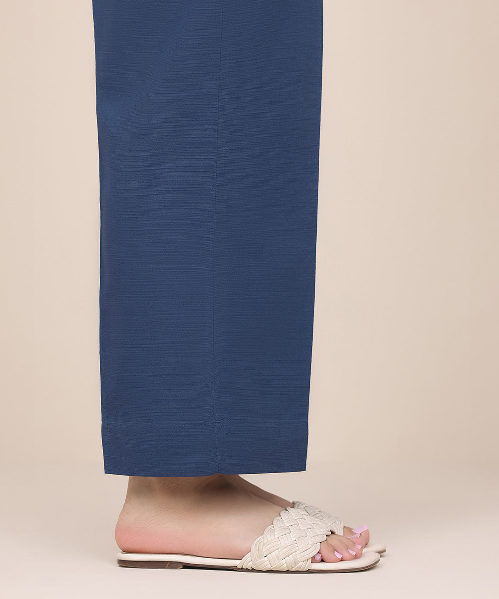 Women's Pret Khaddar Blue Solid Straight Pants