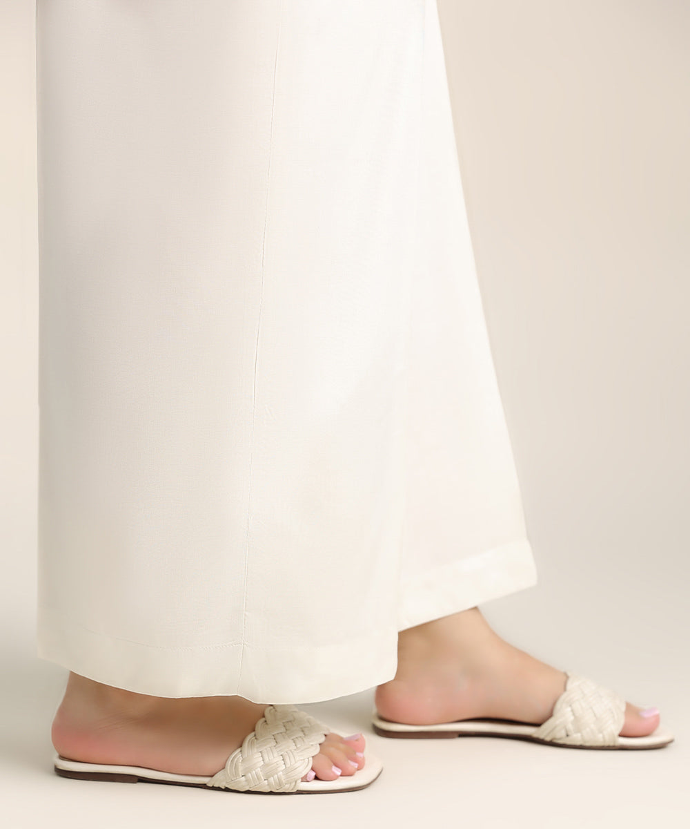 Women's Pret Linen Off White Solid Culottes