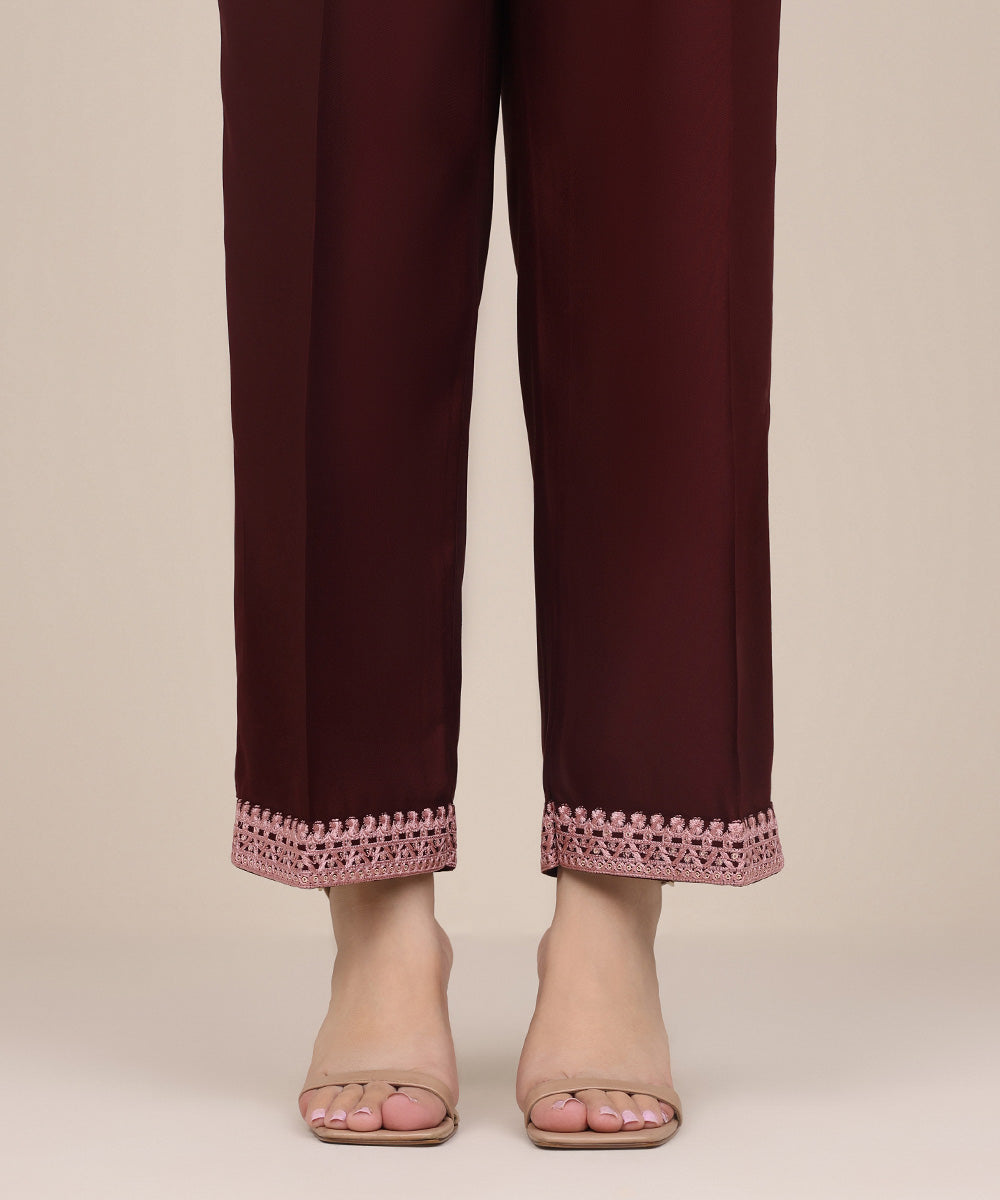 Women's Pret Bedford Red Embroidered Straight Pants