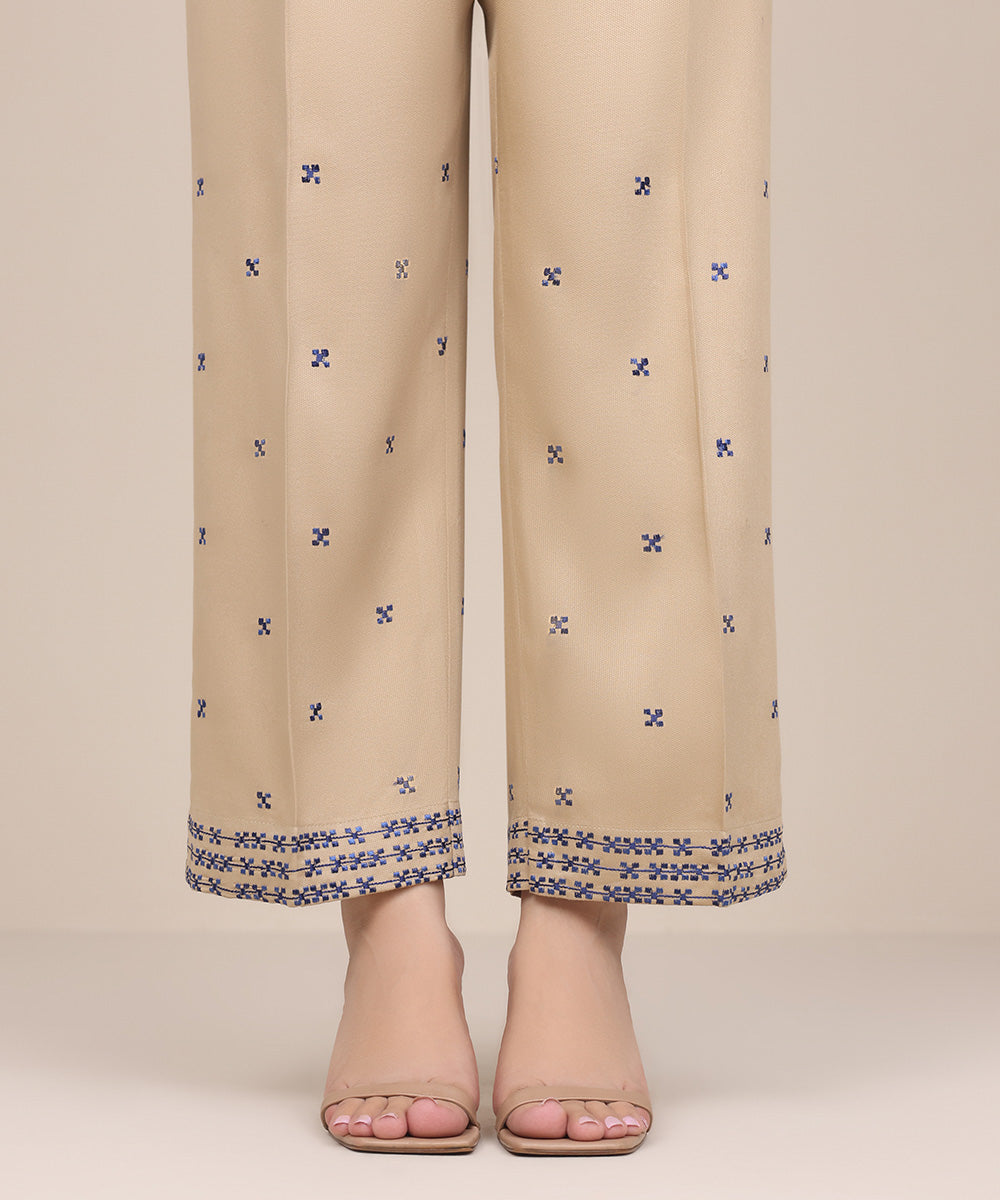 Women's Pret Bedford Beige Embroidered Straight Pants