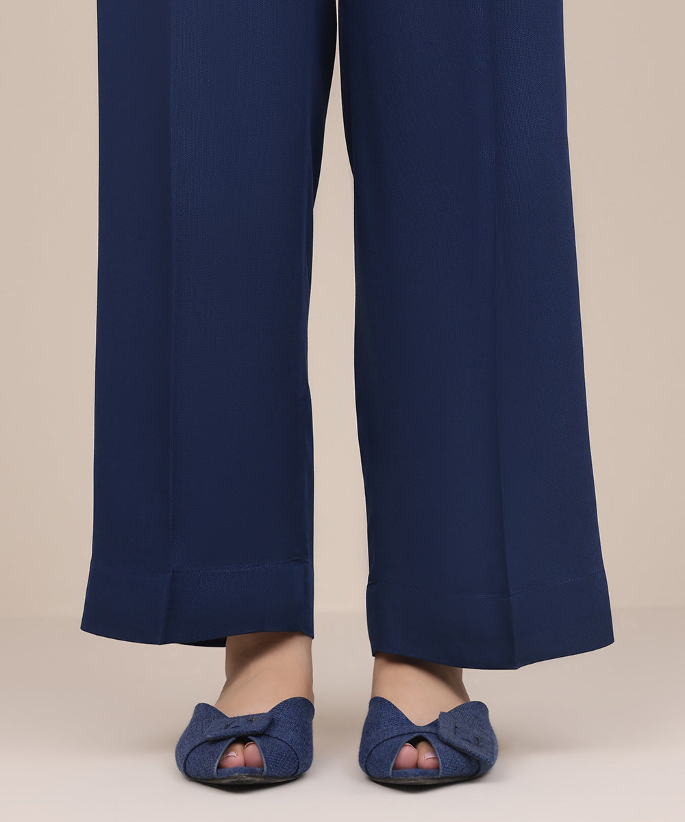 Women's Pret Bedford Blue Solid Straight Pants