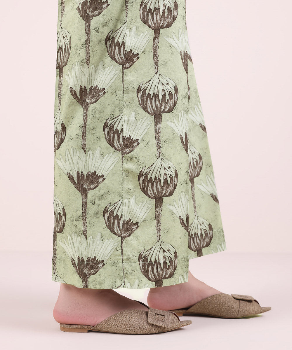 Women's Pret Cotton Viscose Printed Sage Green Culottes