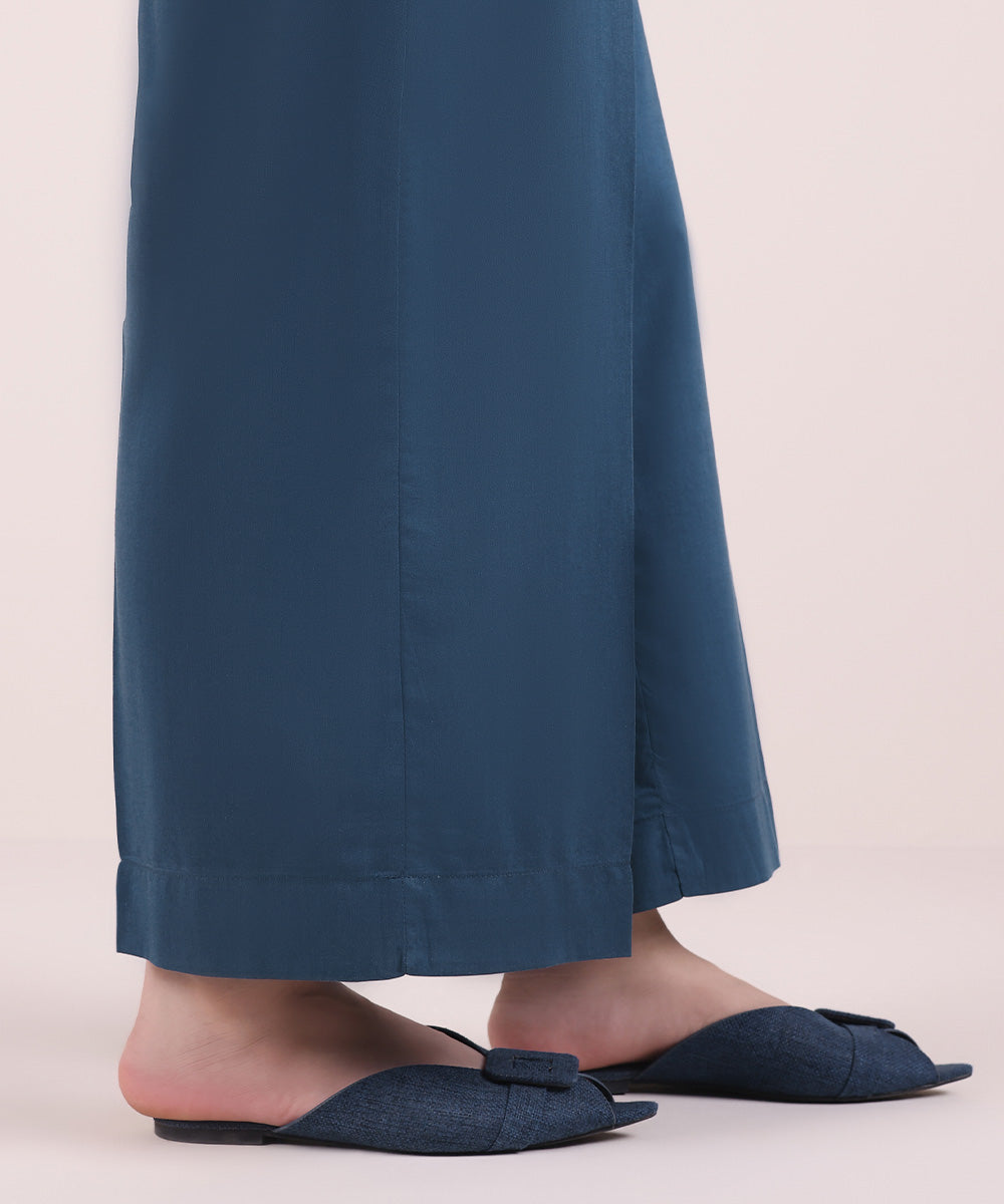 Women's Pret Cotton Viscose Solid Sea Blue Culottes