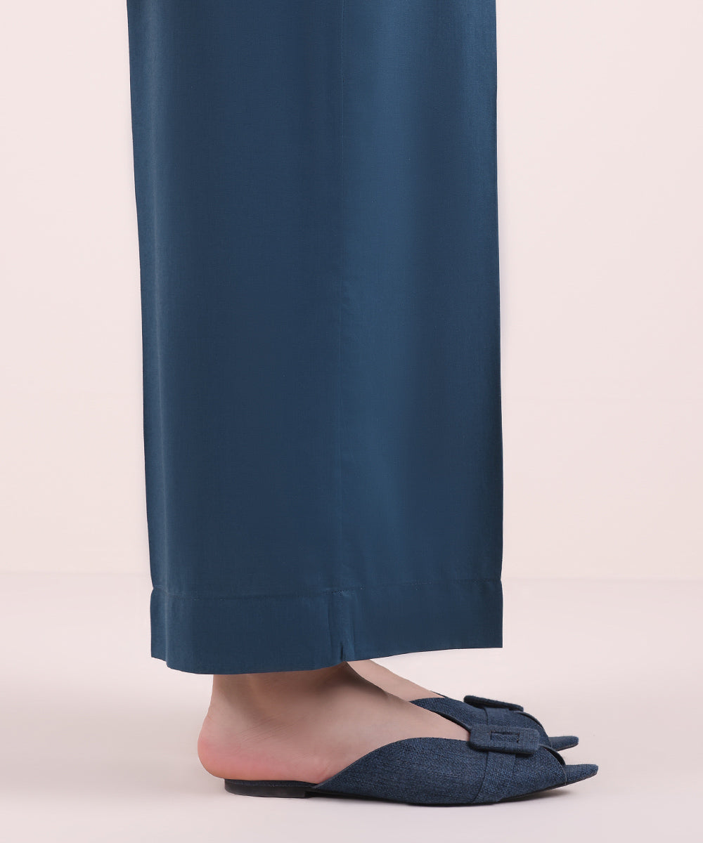 Women's Pret Cotton Viscose Solid Sea Blue Culottes