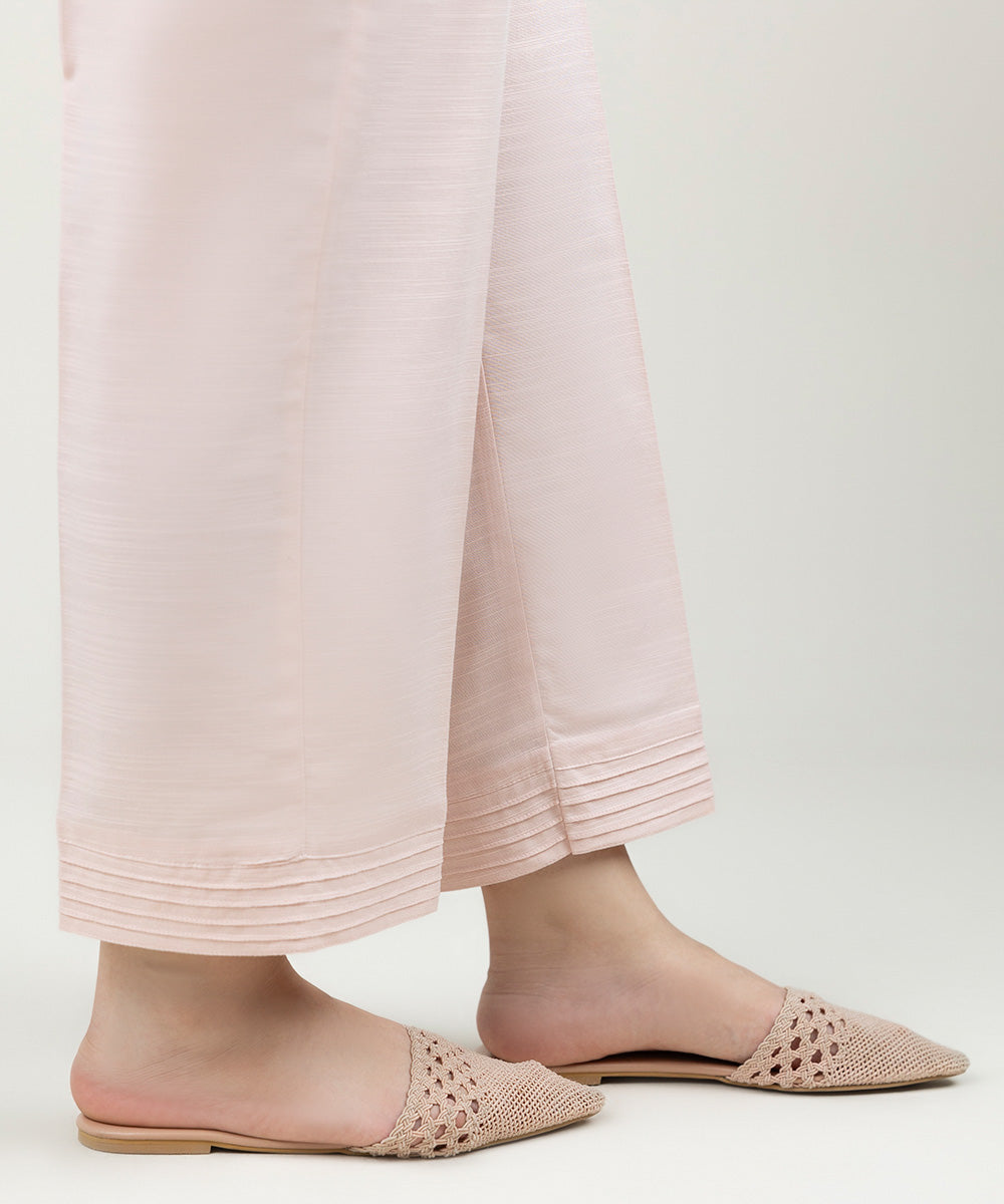 Women's Pret Khaddar Solid Powder Pink Straight Pants