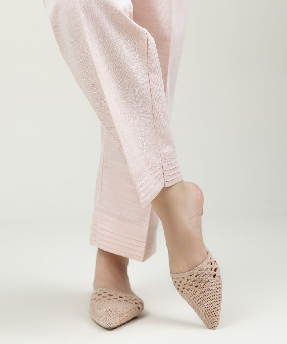 Women's Pret Khaddar Solid Powder Pink Straight Pants