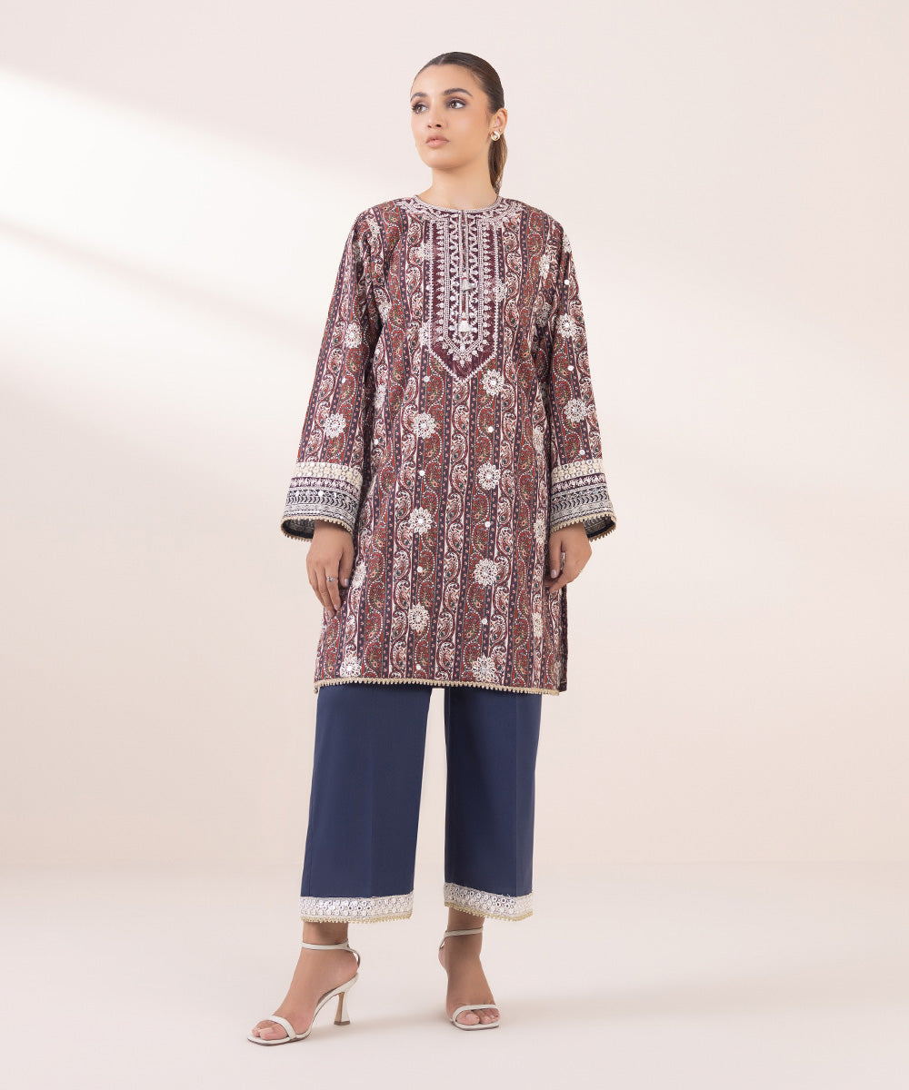 Women's Pret Cotton Viscose Multi Embroidered Straight Shirt