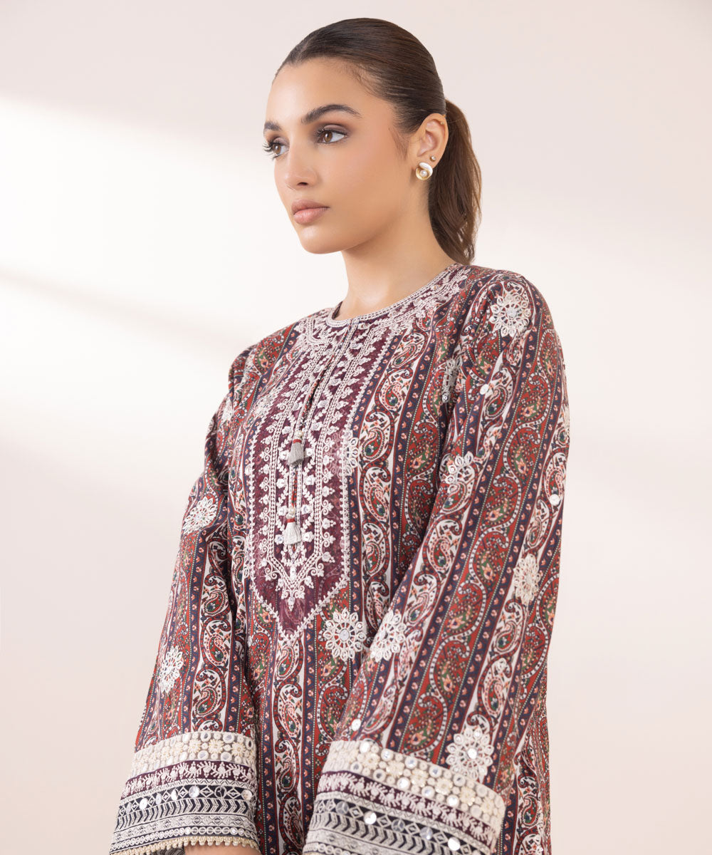 Women's Pret Cotton Viscose Multi Embroidered Straight Shirt