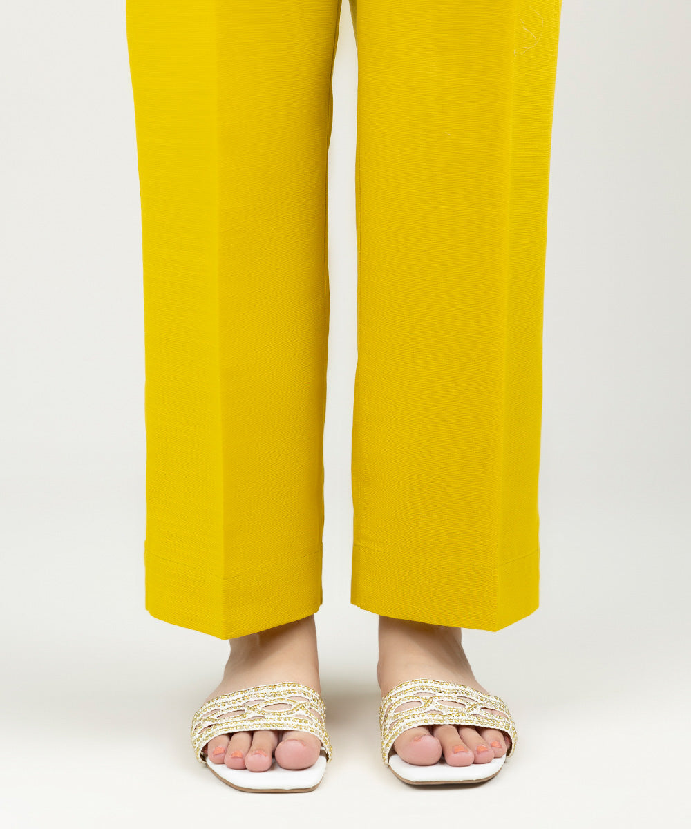 Women's Pret Khaddar Solid Lime Yellow Straight Pants