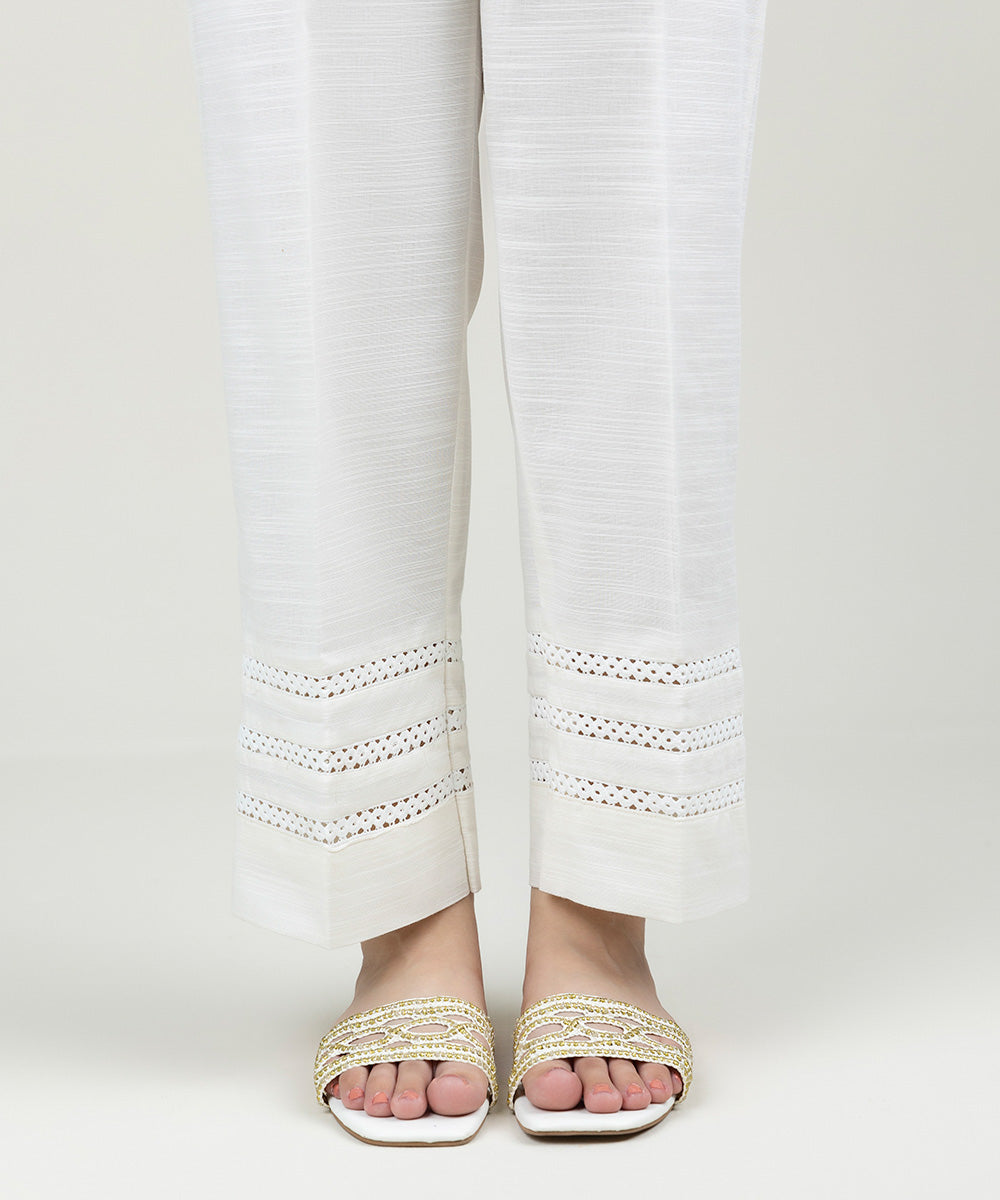 Women's Pret Khaddar Solid Off White Straight Pants