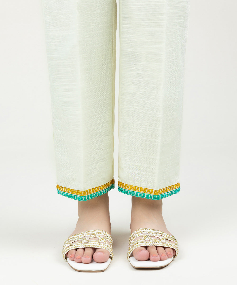 Women's Pret Khaddar Embroidered Off White Straight Pants