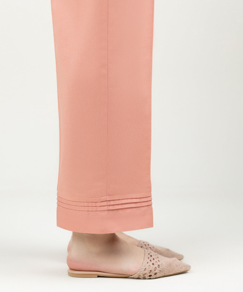 Women's Pret Khaddar Solid Tea Pink Straight Pants