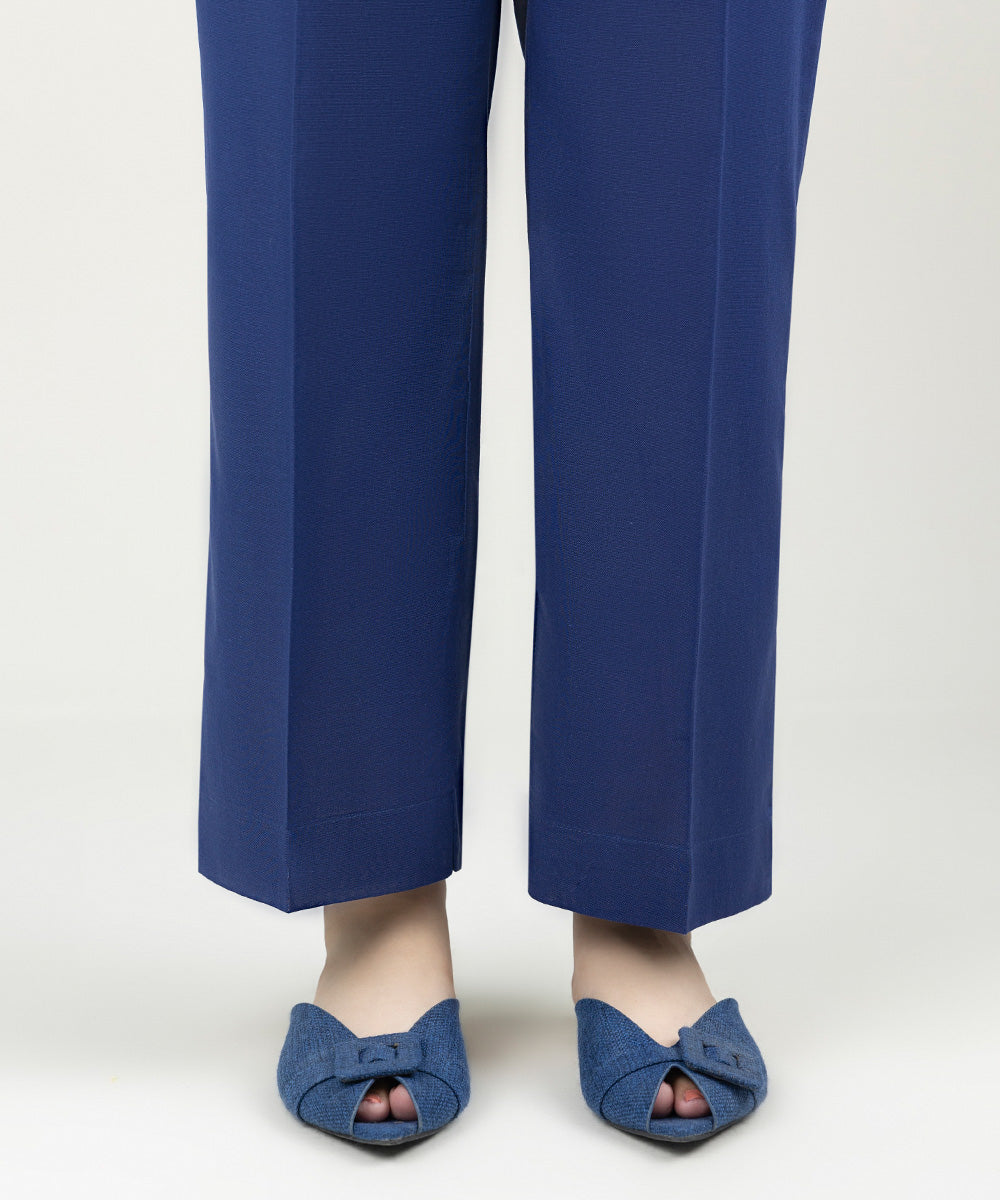 Women's Pret Khaddar Solid Navy Blue Straight Pants