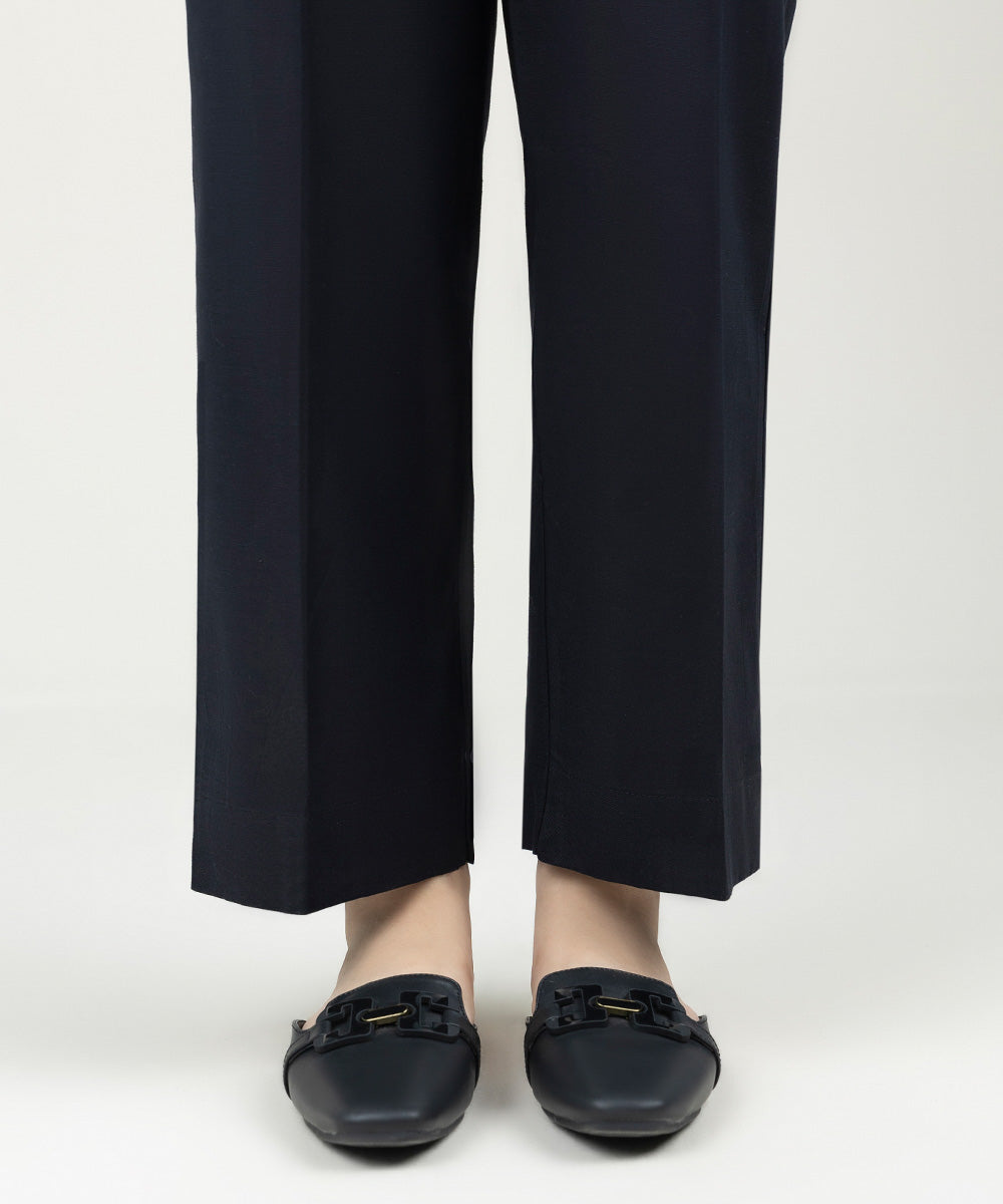 Women's Pret Khaddar Solid Black Straight Pants