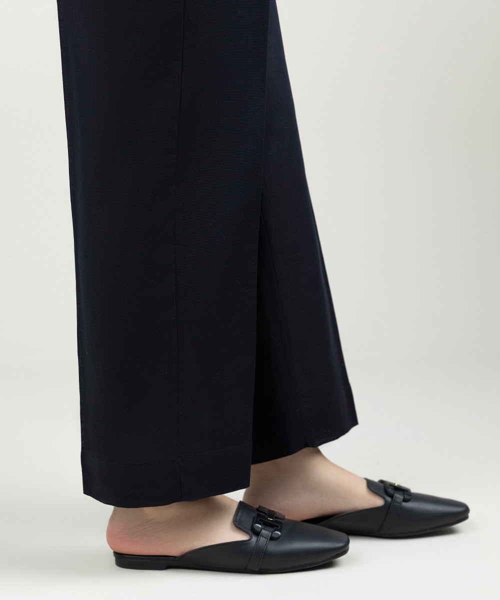 Women's Pret Khaddar Solid Black Straight Pants