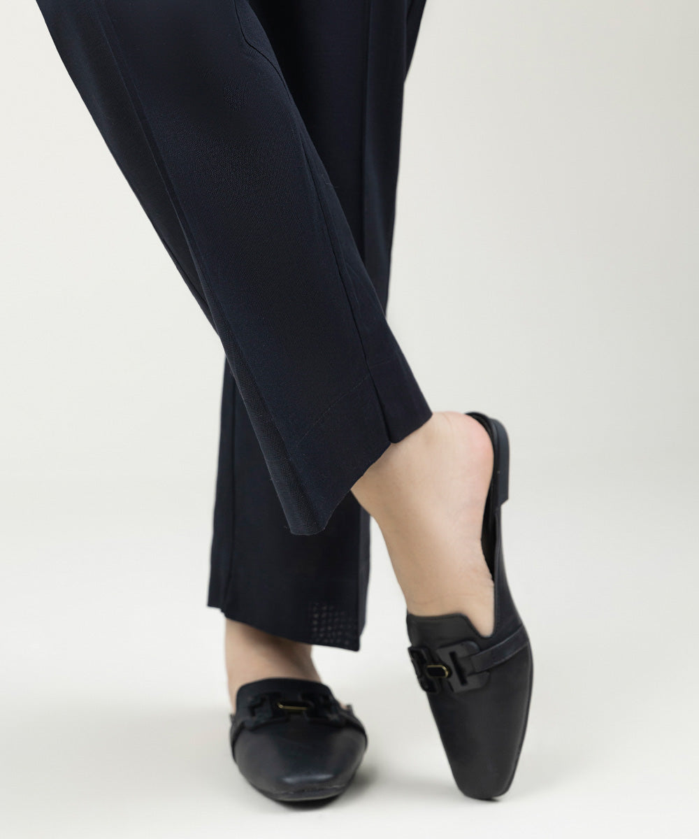 Women's Pret Khaddar Solid Black Straight Pants