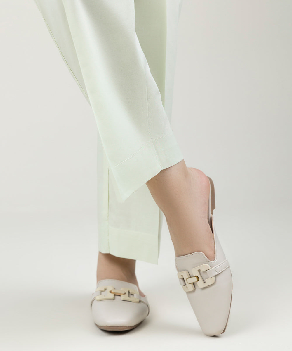 Women's Pret Cotton Viscose Solid Mint Green Straight Pants