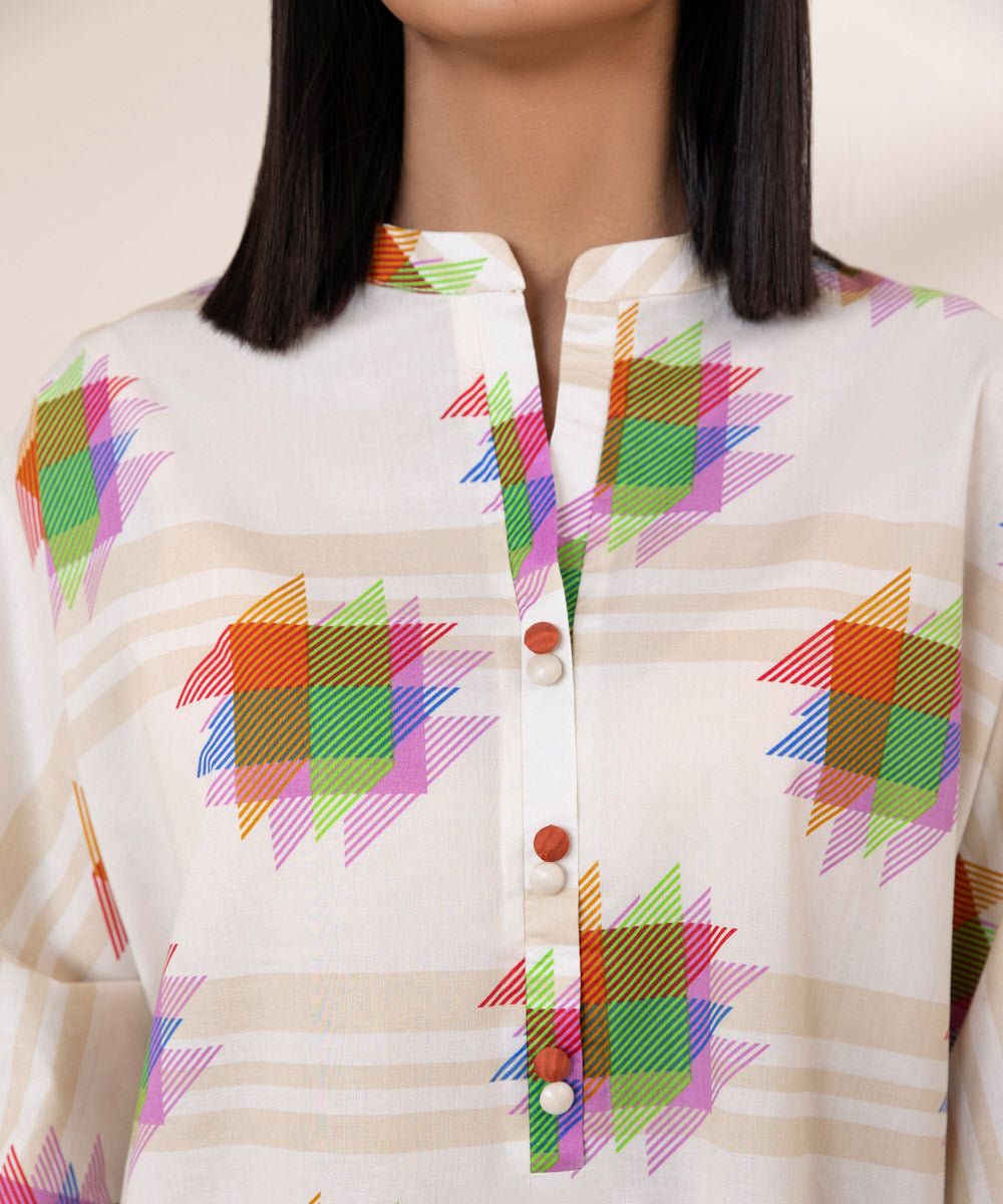 Women's Pret Cambric Printed Multi Drop Shoulder Shirt