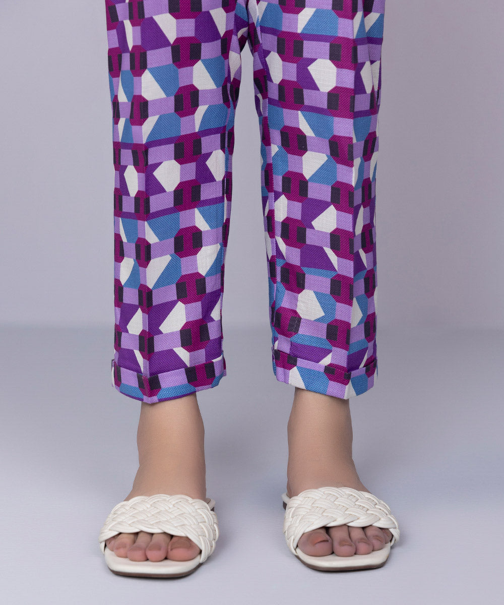 Women's Pret Dobby Purple Printed Cigarette Pants