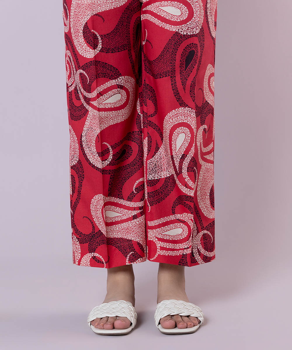 Women's Pret Cambric Printed Red Straight Pants