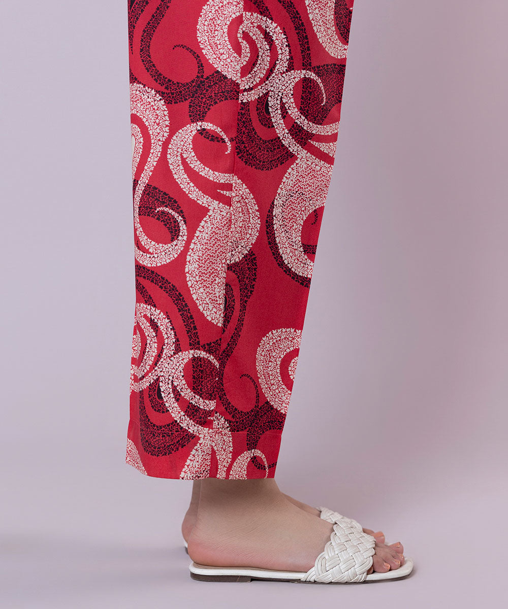 Women's Pret Cambric Printed Red Straight Pants