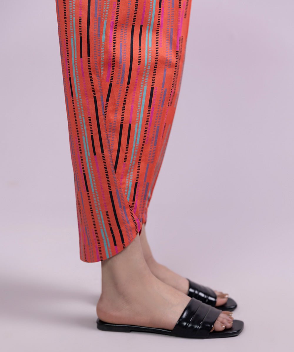 Women's Pret Cambric Printed Orange Shalwar