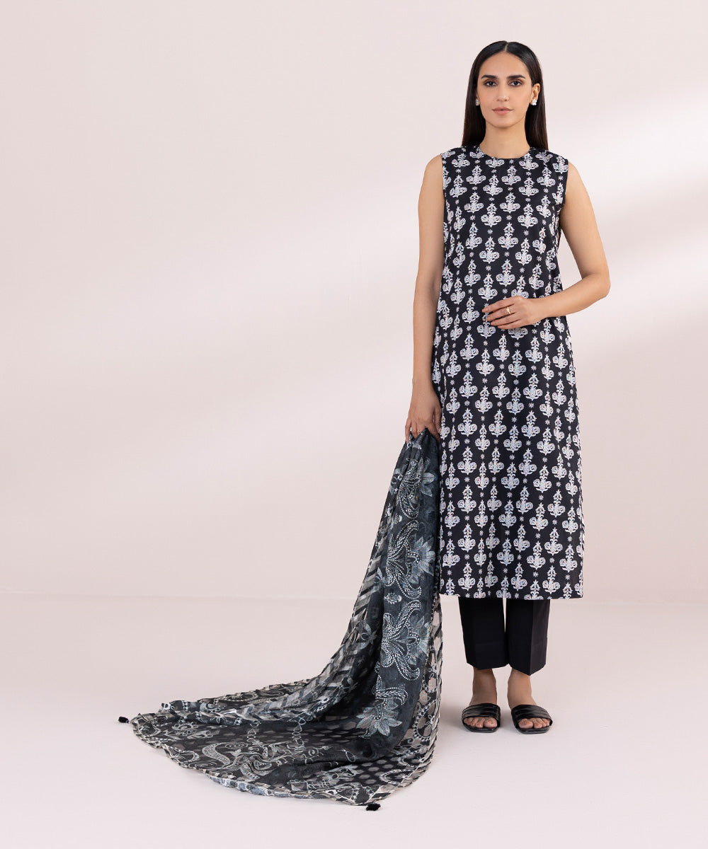 Brochea Jacquard Black Printed Dupatta