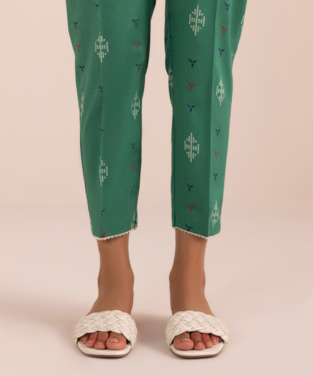 Women's Pret Cambric Green Printed Cigarette Pants