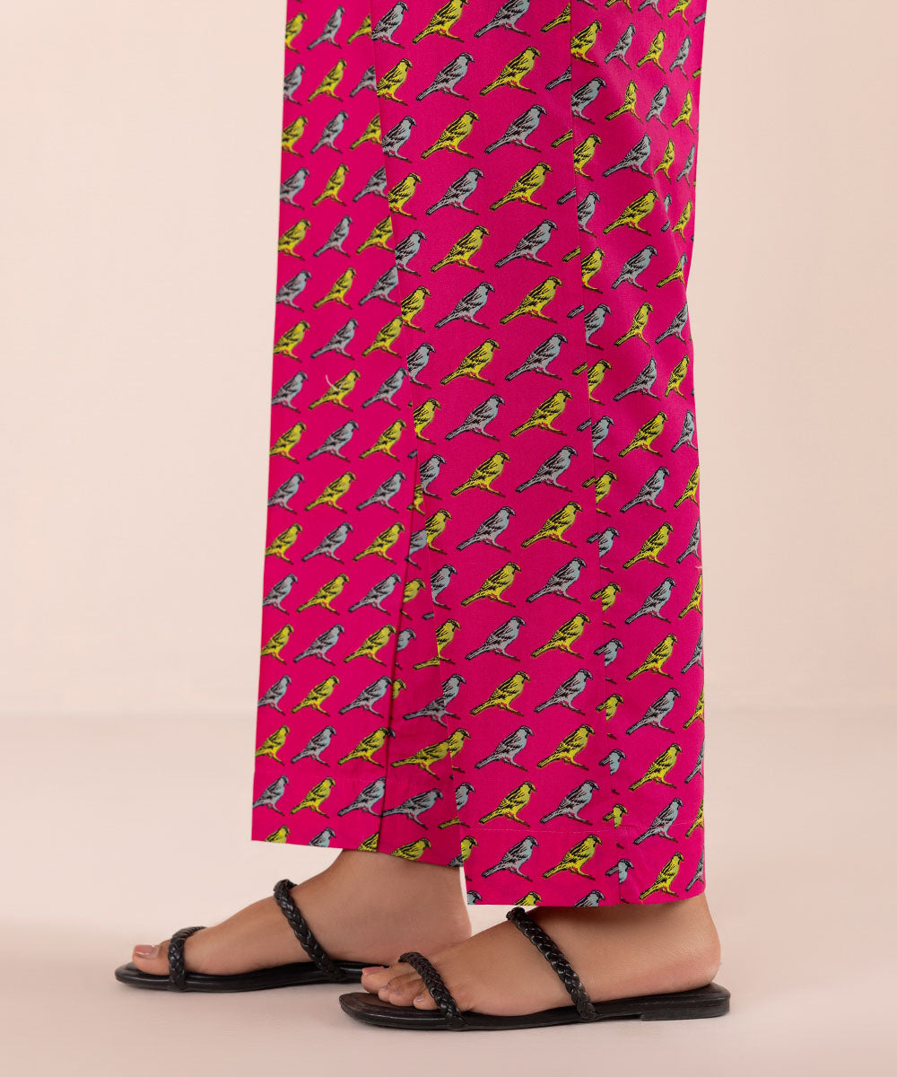 Women's Pret Cambric Pink Printed Straight Pants