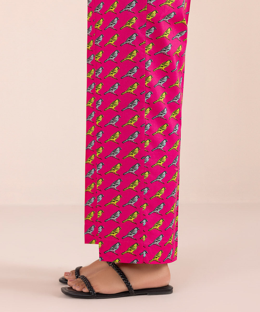 Women's Pret Cambric Pink Printed Straight Pants