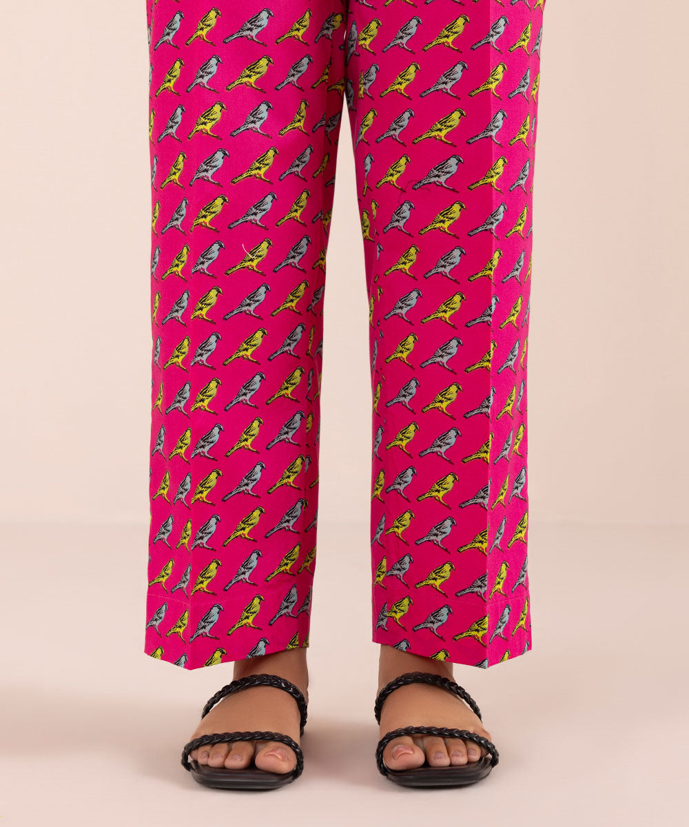 Women's Pret Cambric Pink Printed Straight Pants