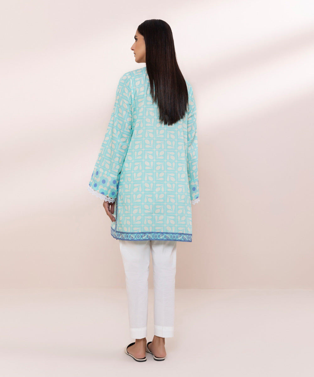 Women's Pret Dobby Embroidered Blue Boxy Shirt