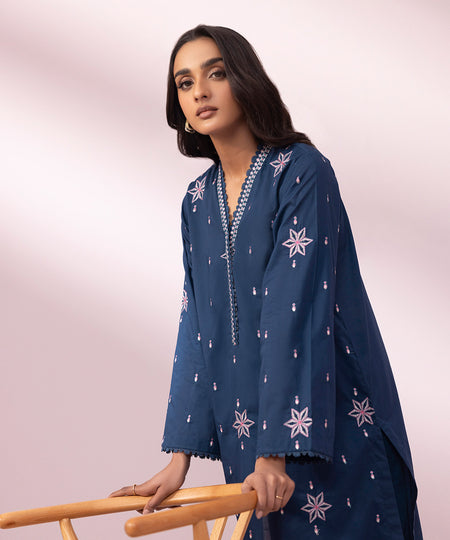 Women's Pret Lawn Embroidered Blue Straight Shirt