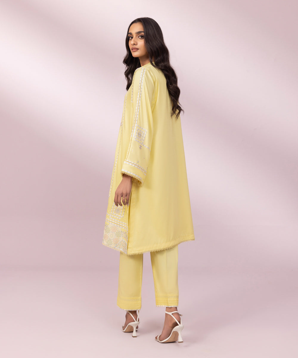Women's Pret Arabic Lawn Embroidered Yellow A-Line Shirt