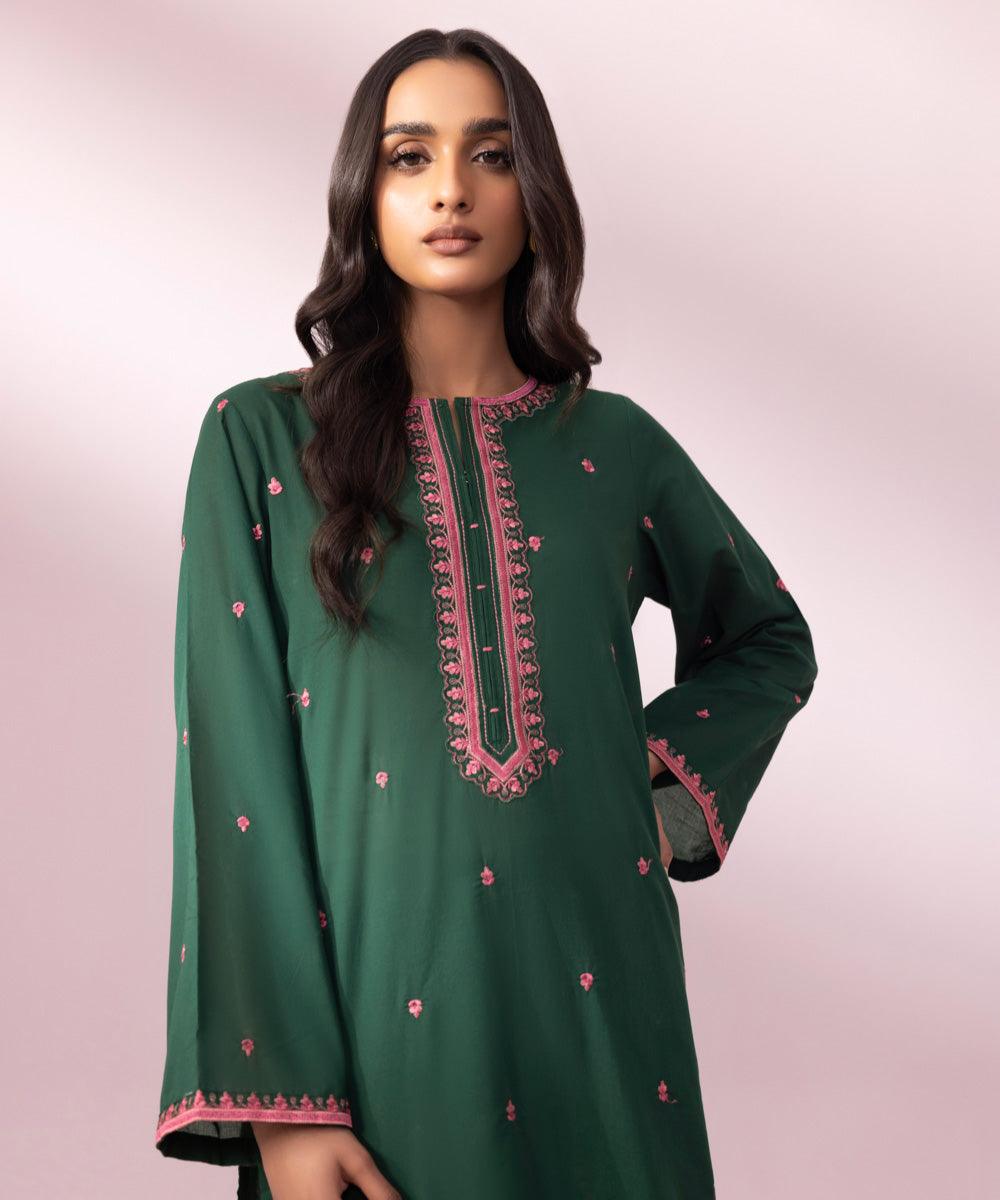 Women's Pret Lawn Embroidered Green A-Line Shirt