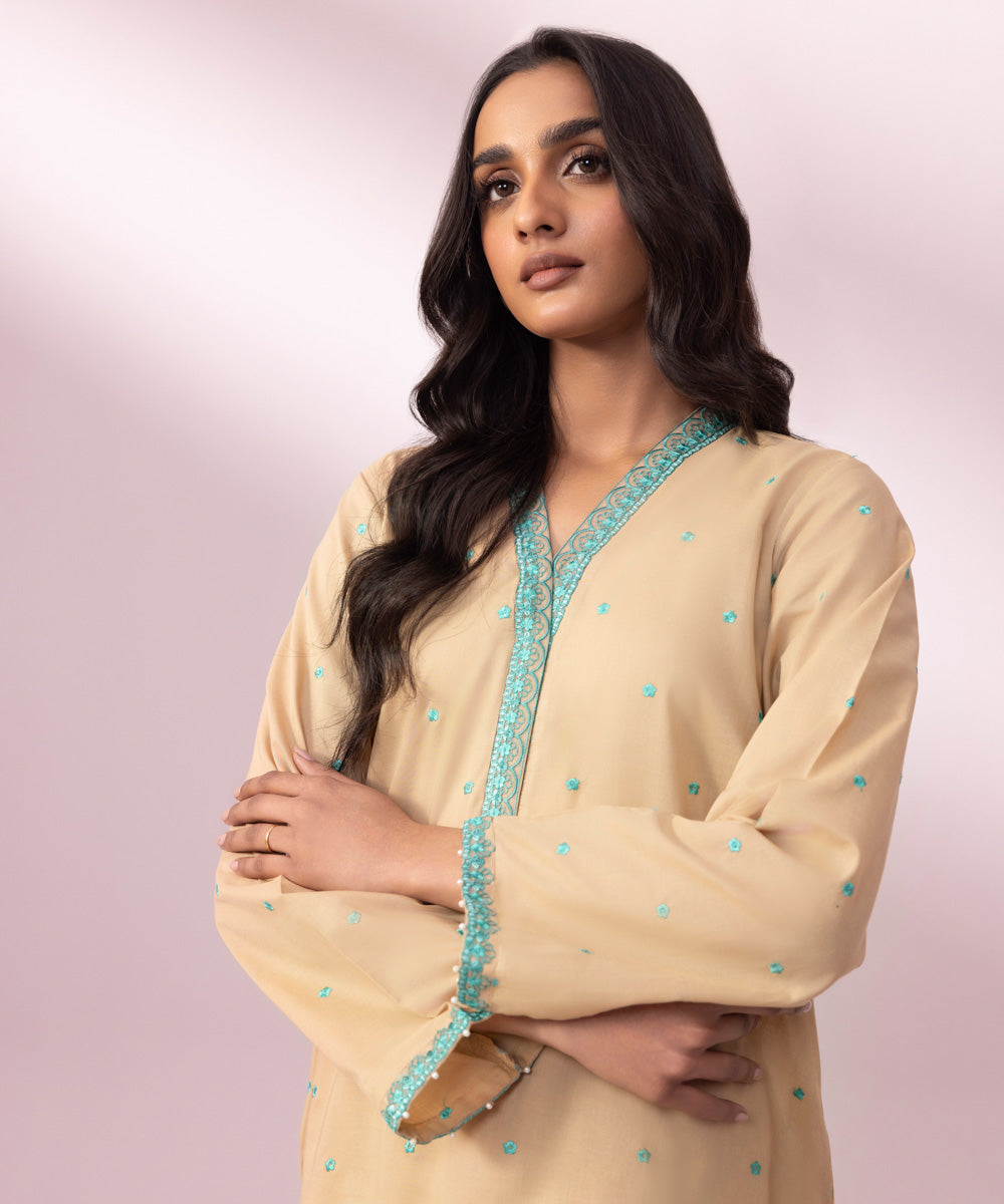 Women's Pret Lawn Embroidered Beige A-Line Shirt