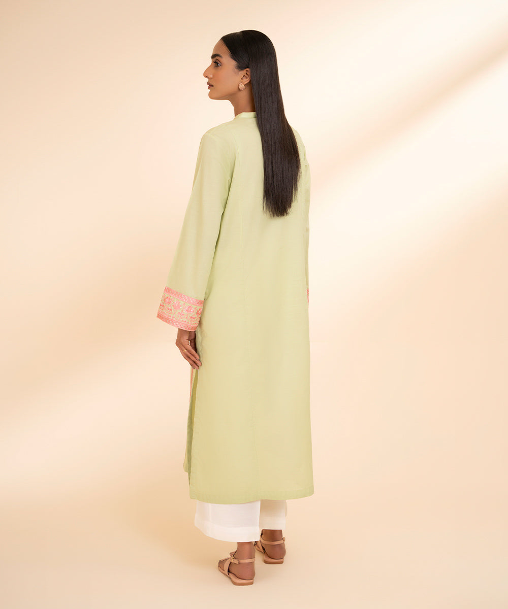 Women's Pret Textured Lawn Green Solid A-Line Shirt