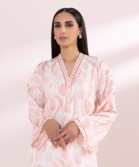 Women's Pret Lawn Pink Printed Embroidered Straight Shirt