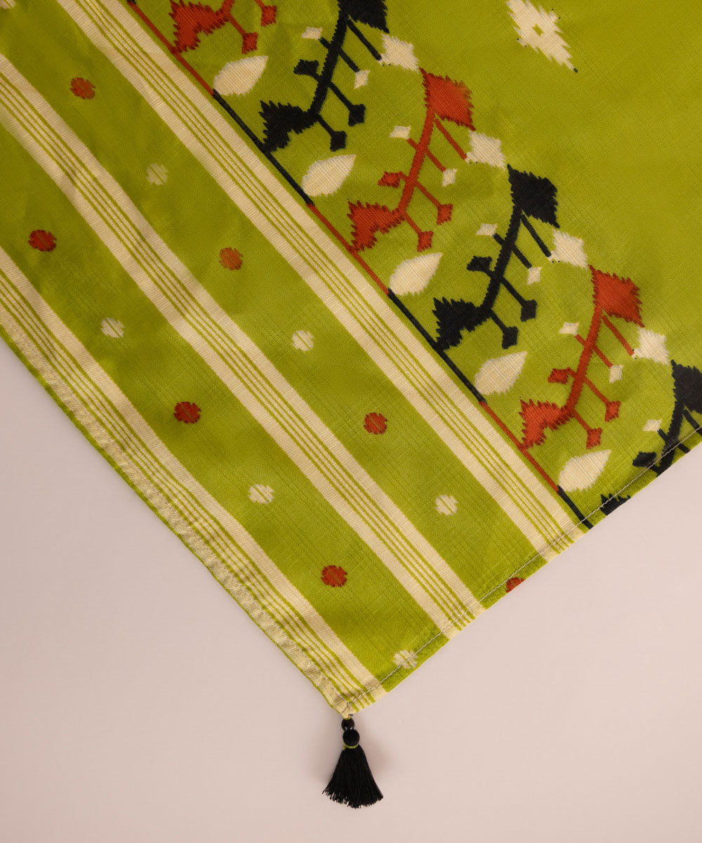 Textured Voile Green Printed Dupatta